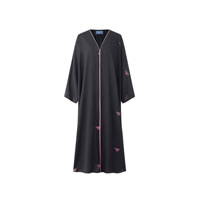 Ensemble deux pièces maxi ample et élégant noir grande taille avec broderies, robe hijab, abaya simple à manches longues en polyester avec broderies lourdes