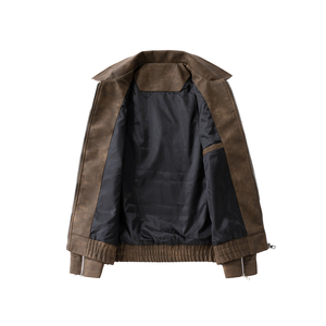 Chaqueta corta de cuero con logo personalizado, estilo americano retro, color sólido, corte ajustado, para hombre y mujer, con hombros caídos, solapa de cuero, a la moda. - Product Image 3