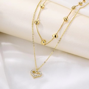 Collana Trendy da <span class=keywords><strong>Donna</strong></span> con Ciondolo a <span class=keywords><strong>Cuore</strong></span> Multistrato con Strass, Placcata in Oro, Gioiello <span class=keywords><strong>di</strong></span> Moda con Charm Personalizzato - Product Image 6