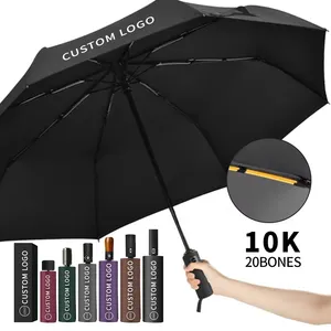 Guarda-chuva dobrável grande de proteção UV de camada única Sunny de 23 polegadas Business totalmente automático com 3 dobras e 12 raios