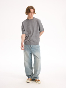 Jeans de Pierna Recta de Alta Calidad con Logotipo Personalizado, Estilo Básico CleanFit, Lavados y Desgastados, en Mezclilla Cruda Azul Claro, Unisex - Product Image 5