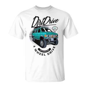 T-shirt Dirt Drive unisexe à col rond et manches courtes, design pour passionnés de 4 roues motrices et tout-terrain - Product Image 1