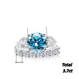 Wholesale 100% 925 <b>Sterling</b> <b>Silver</b> VVS 3.7CT Blue Oval Moissanite Wedding <b>Ring</b> <b>Set</b> for Women with GRA - Product Image 1