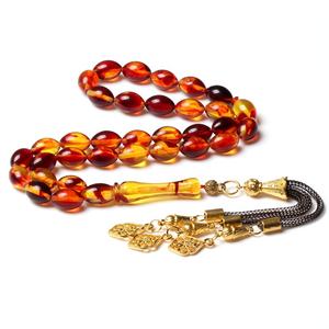 Vente chaude, joli parfum, imitation ambre, Tasbsih rouge, 8*12mm, 33 perles de prière, Tesbih musulman, chapelet <span class=keywords><strong>avec</strong></span> pompon noir doré - Product Image 2