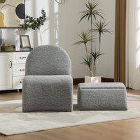 Fauteuil d'appoint moderne et durable sans accoudoirs avec rangement, en tissu chenille, pour salon, chambre à coucher, salle de lecture, gris