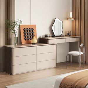 Meuble de chambre à coucher moderne haut de gamme, miroir éclairé, bois, coiffeuse, table de maquillage, commode réglable avec rangement - Product Image 3