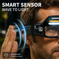 Lampe frontale à lunettes COB à 3 rangées, deux modèles : capteur et standard, lumière blanche, jaune, rouge, mode SOS stroboscopique, lumière mains libres pour lunettes