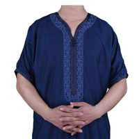 Thobe pour homme en coton confortable, fabriqué au Maroc, à manches courtes, avec broderie