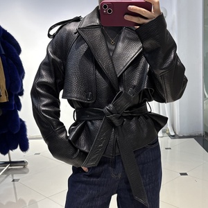 Veste Courte Femme en Cuir d'Agneau Grainé Noir de <span class=keywords><strong>Luxe</strong></span>, Modèle Printemps 2025, Style <span class=keywords><strong>Blazer</strong></span> - Product Image 5