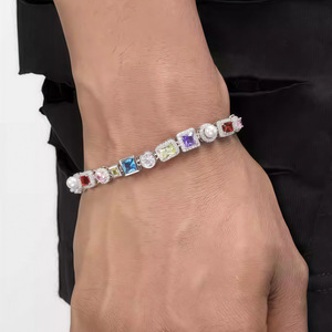 Zircon Bracelet Geometric Multicolor Pearl Bezel Setting Zinc Alloy Jewelry Gift Unisex Hip Hop Style - Product Image 3