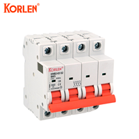 KORLEN 4P Tipe B 32/63Amp 4 Kutub DIN Rail Enclosure Pemutus Sirkuit Tegangan Rendah AC Mini Circuit Breaker PA66 Bersertifikasi CE 6kA