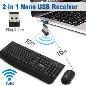 Ensemble clavier et souris <span class=keywords><strong>sans</strong></span> <span class=keywords><strong>fil</strong></span> silencieux pleine taille 2,4 G, clavier et souris <span class=keywords><strong>sans</strong></span> <span class=keywords><strong>fil</strong></span> avec DPI réglable sur 3 niveaux - Product Image 5