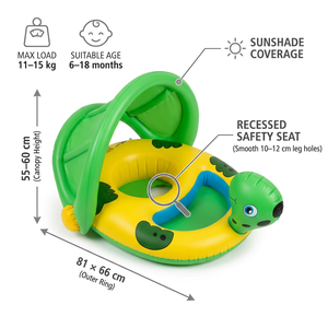 Bouée gonflable pour bébé avec auvent pare-soleil, motif tortue de mer amusant et mignon, dotée de plusieurs chambres à air et d'un vinyle lisse. - Product Image 4