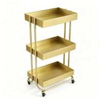 Chariot de rangement roulant en métal doré pour salon de beauté, avec roues, pour salon de manucure, coiffure, spa, chariot organisateur d'outils