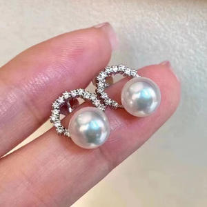 Boucles d'oreilles à clous tendance et élégantes en argent S925 avec perle ronde de 8-9 mm et support à ongles vide 21582 - Product Image 1