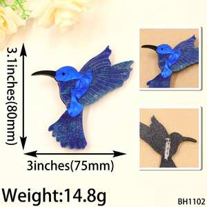 Broche de Colibrí Vintage de Alta Calidad para Mujeres Amantes de las Aves, Joyería de Aleación Acrílica Cortada con Láser con Tecnología de Plateado - Product Image 3