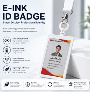 บัตรพนักงานสำนักงาน 4 สี บัตรประจำตัวแบบ E Ink บัตรสมาร์ทการ์ด BLE NFC บัตรชื่อแบบดิจิทัล ป้ายชื่ออิเล็กทรอนิกส์ - Product Image 1