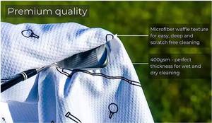 Serviette de nettoyage pour balle de golf <span class=keywords><strong>Zippa</strong></span> blanche gaufrée en microfibre à double suspension Serviette de golf à impression personnalisée - Product Image 5