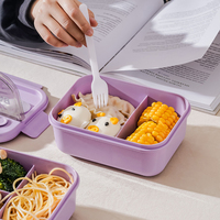 Boîte à lunch à bento en plastique portable hermétique empilable cuillère enfants récipient de stockage d'aliments conservés chauffables couvercles à trois compartiments
