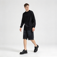 Shorts en jean camouflage pour homme, bleu foncé, taille élastique, passants de ceinture, poches obliques, poche arrière, coupe ample, longueur mi-cuisse