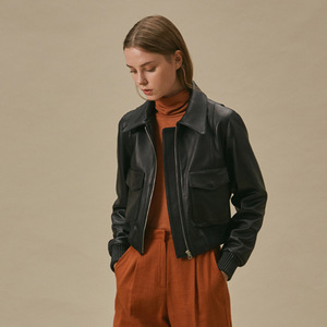 Cappotto da <span class=keywords><strong>donna</strong></span> autunno e inverno 2025 <span class=keywords><strong>in</strong></span> vera <span class=keywords><strong>pelle</strong></span> di pecora abito da Baseball corto Slim-fit semplice Casual - Product Image 2