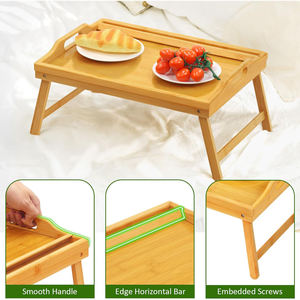 Mesa <span class=keywords><strong>Plegable</strong></span> Multiusos de Bambú para <span class=keywords><strong>Cama</strong></span> con Ranura para Dispositivos, <span class=keywords><strong>Bandeja</strong></span> Grande de Bambú para Desayuno con Patas Plegables - Product Image 4