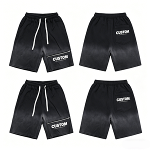 Streetwear Patch French Terry Acid Wash Shorts Blank Sun Faded <b>Bleach</b> Shorts Vintage Hip Hop Drawstring Shorts for Men - Product Image 3