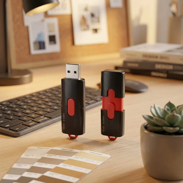 Custom Logo New Plastic USB Flash Drive 32/64GB USB 3.0 Push-Pull Sliding Classic Black Red Office Bulk Wholesale 2-Year