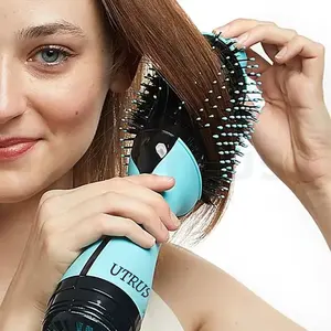 Công cụ tạo kiểu CE phê duyệt 3 trong 1 tóc ép tóc bàn chải thổi máy sấy hình bầu dục thiết kế không khí nóng Bàn chải tóc thổi máy sấy Styler với lược
