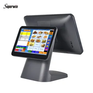 Mesin Kasir Kasiran Layar Sentuh Ganda Mesin Pos Terminal Pembayaran Sistem Windows Pos J1900 Kasir untuk Sistem Pos Restoran