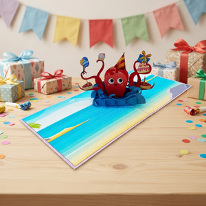 Carte Pop-up Joyeux Anniversaire Pieuvre Faite à la Main Vietnam Hanoï Design Personnalisé Papier Artistique Style Ange 150x150mm Découpée au Laser Meilleur Choix Cadeaux - Product Image 4