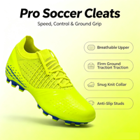 Chaussures de football MG 2026 en similicuir, semelle extérieure en caoutchouc antidérapante, conception de blocage de talon, unisexe, hiver/été, prêtes pour le dropshipping, certifiées SGS