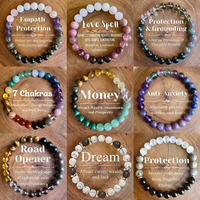 Bracelet élastique en cristal énergétique de guérison, 7 chakras, unisexe, perles, attire la chance, l'argent, la santé, malachite verte, œil de tigre, vintage