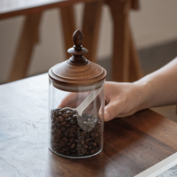 Contenants de rangement de cuisine en verre transparents, style nordique esthétique, luxe minimaliste, avec couvercle en bois