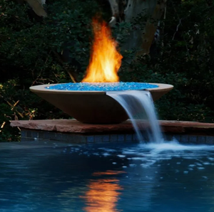 Brasero extérieur en acier Corten avec chauffage au propane, foyer ventilé et bassin d'eau pour piscine - Product Image 3
