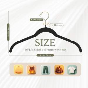 Cintres en velours noir antidérapants, durables, fins, gain de place, cintres en feutre avec rotation à 360° dorée ° Crochet pivotant pour manteaux - Product Image 2