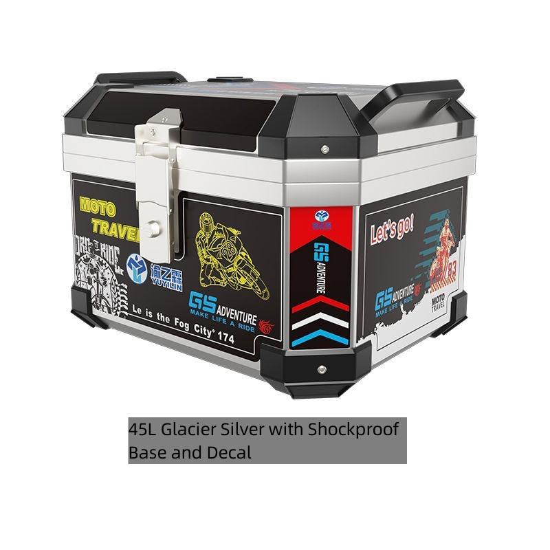45L Silver Square Box  Shock Absorbing Base +Black Decal