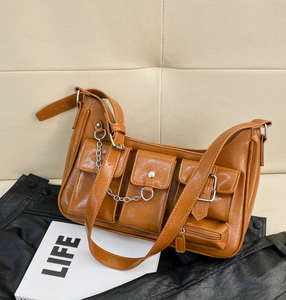 Sac fourre-tout à fermeture éclair en PU pour femme, style classique et polyvalent, personnalisable, à porter à l'épaule ou en bandoulière - Product Image 2