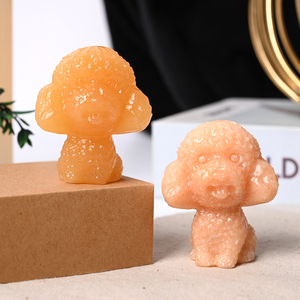 Sculptures d'animaux en pierre naturelle en gros : Adorables sculptures d'ours-chien en calcite jaune pour la décoration intérieure - Product Image 6
