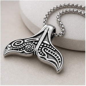 Yunnique – collier avec pendentif queue de baleine en acier inoxydable pour hommes, design rétro Punk, bijoux cadeau, 3x60cm - Product Image 3