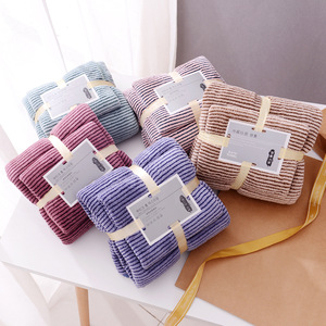 Juego de Toallas de Baño de Felpa de Coral Tejidas con Rayas, 35x75cm 70x140cm, Absorbentes, para Uso Doméstico, Rectangulares - Product Image 1