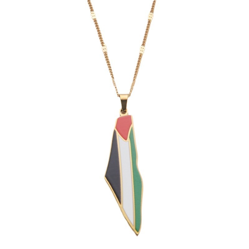 Palestine Map Pendant Necklace – Stainless Steel Geometric Pattern Fashion Jewelry, Hip Hop Style Chain (50cm) - View #2