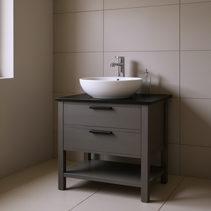 Mueble de Baño de 30 Pulgadas con 2 Cajones, Construcción de Madera Contrachapada, Diseño Moderno, Rectangular, Acabado Negro Gris - Product Image 2