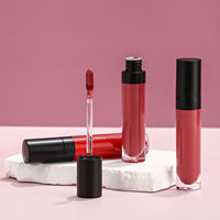 Tube rond noir mat cosmétiques chinois en gros brillant à lèvres personnalisé brillant à lèvres mat végétalien rouge à lèvres marque privée rouge à lèvres liquide