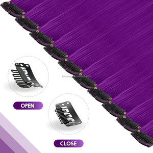 22 英寸 K-POP RUMI 紫色丝质直波浪高温合成夹式接发件（女式） - Product Image 3