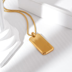 Collar de barra 3D de acero inoxidable minimalista, collar con colgante de Etiqueta de perro en blanco con forma de rectángulo grabado personalizado - Product Image 4