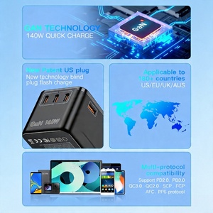 Adaptateur de voyage universel GaN PD 140W, 3 ports Type-C, 1 port USB, chargeur super <span class=keywords><strong>mini</strong></span> rapide multi-ports pour ordinateur portable, appareil photo et écouteurs (tout en un) - Product Image 4