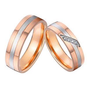 Anillos de Compromiso de Dos Tonos de 6 mm, Anillos de Boda para Parejas, Hombres y Mujeres, Chapados en <span class=keywords><strong>Oro</strong></span> <span class=keywords><strong>Rosa</strong></span> de 24K, Acero Inoxidable 316L, Alianzas de Joyería - Product Image 3