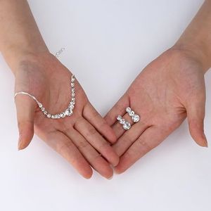 Rhinestone kristal kolye damla küpe bilezik gelin gelinler balo kostüm aksesuarları için düğün takısı setleri - Product Image 5