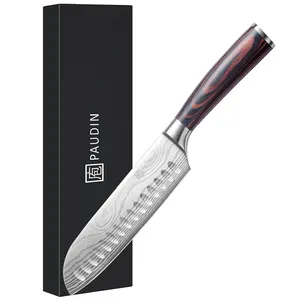 N5 רב מכר 7 אינץ' סכין מטבח יפני 5cr15Mov פלדת פחמן עם ידית עץ פאקה סכין שפים מותאמת אישית סנטוקו סכין
